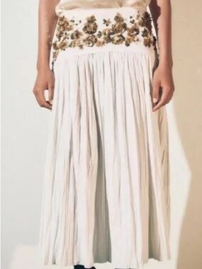 Zara Cream Maxi Skirt with Gold Embellished Waist